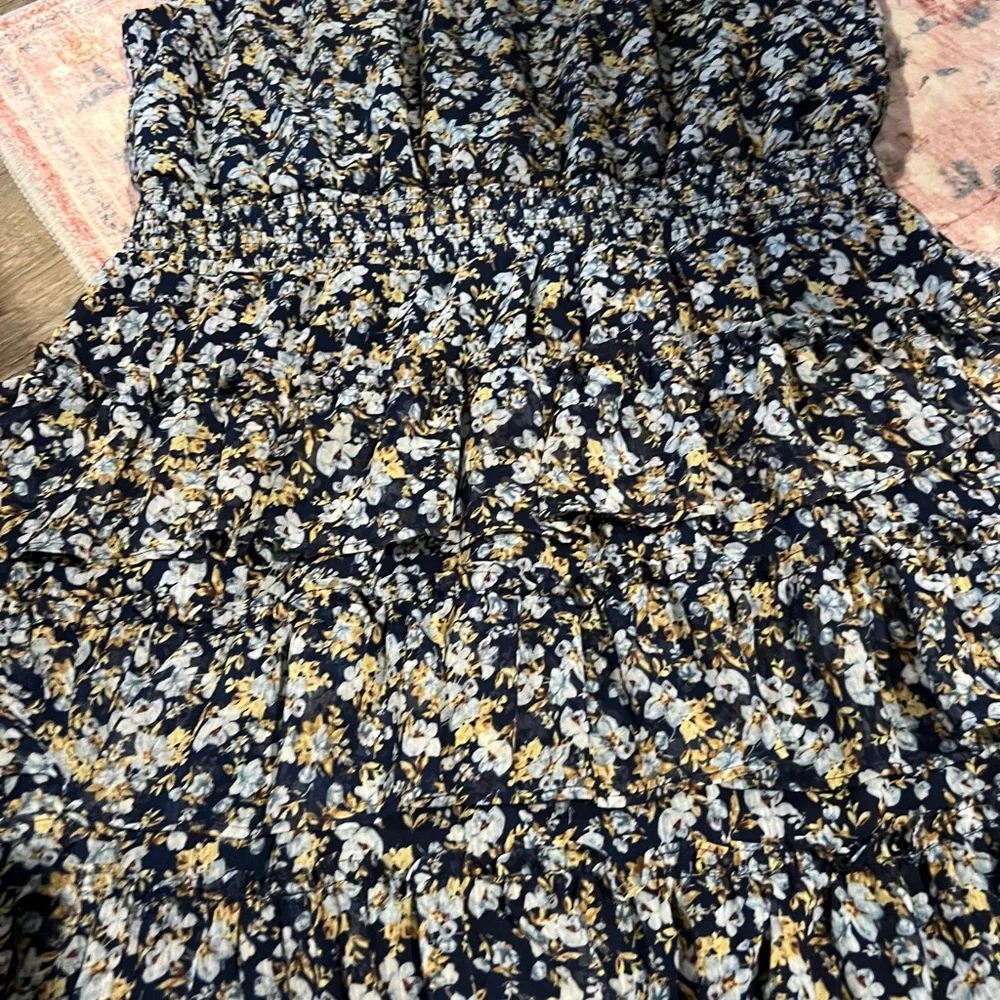 1. State Blue Floral Halter Tiered Smocked Spring Cottagecore Dress Blue XLarge - Picture 15 of 16